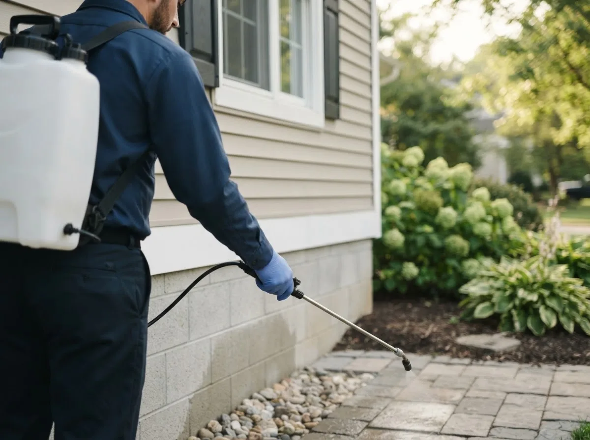 Pest control technician inspecting a home in Westhampton, NY